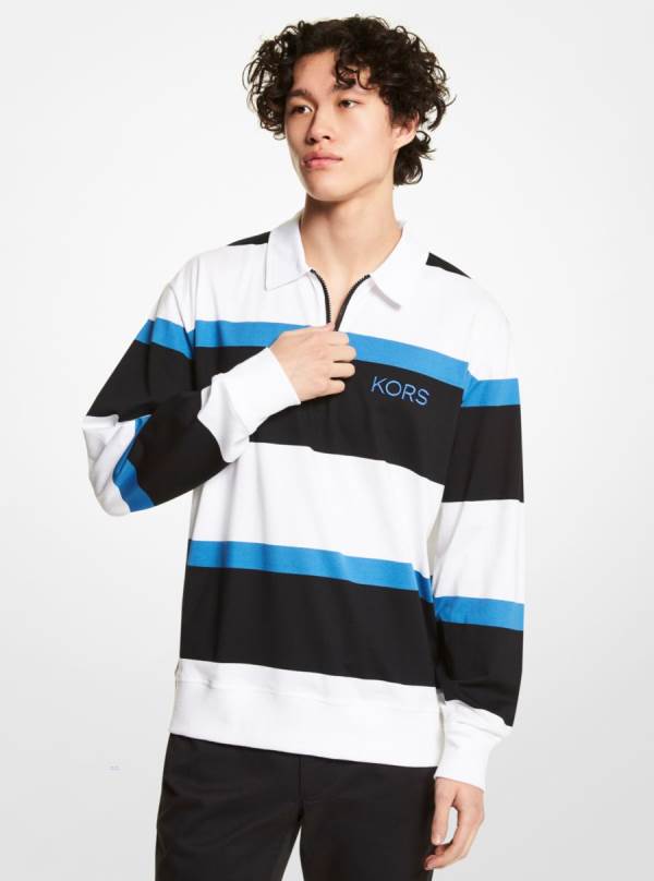 Panske Polokosele Michael Kors Striped Cotton Jersey Rugby Sweater Modre - Oblecenie Michael Kors Vypredaj | PFIGU-0263